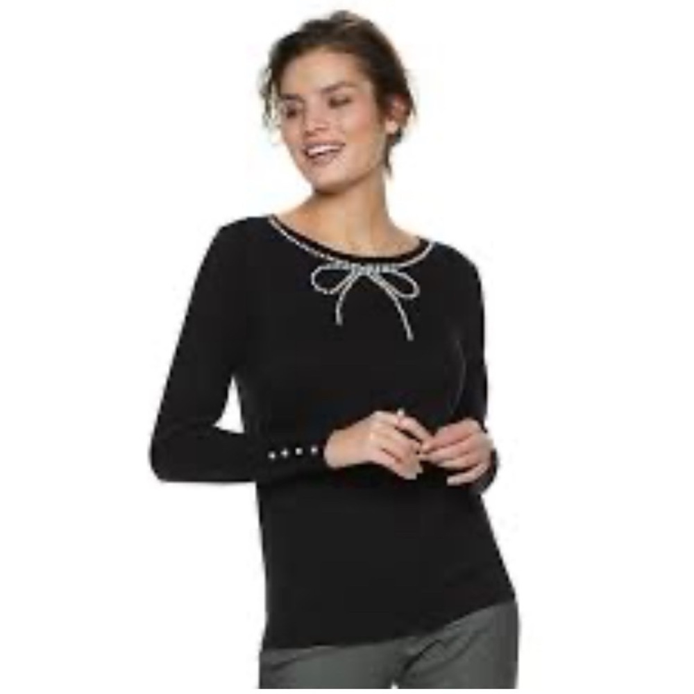 ELLE Sweater with Faux Pearl Bow